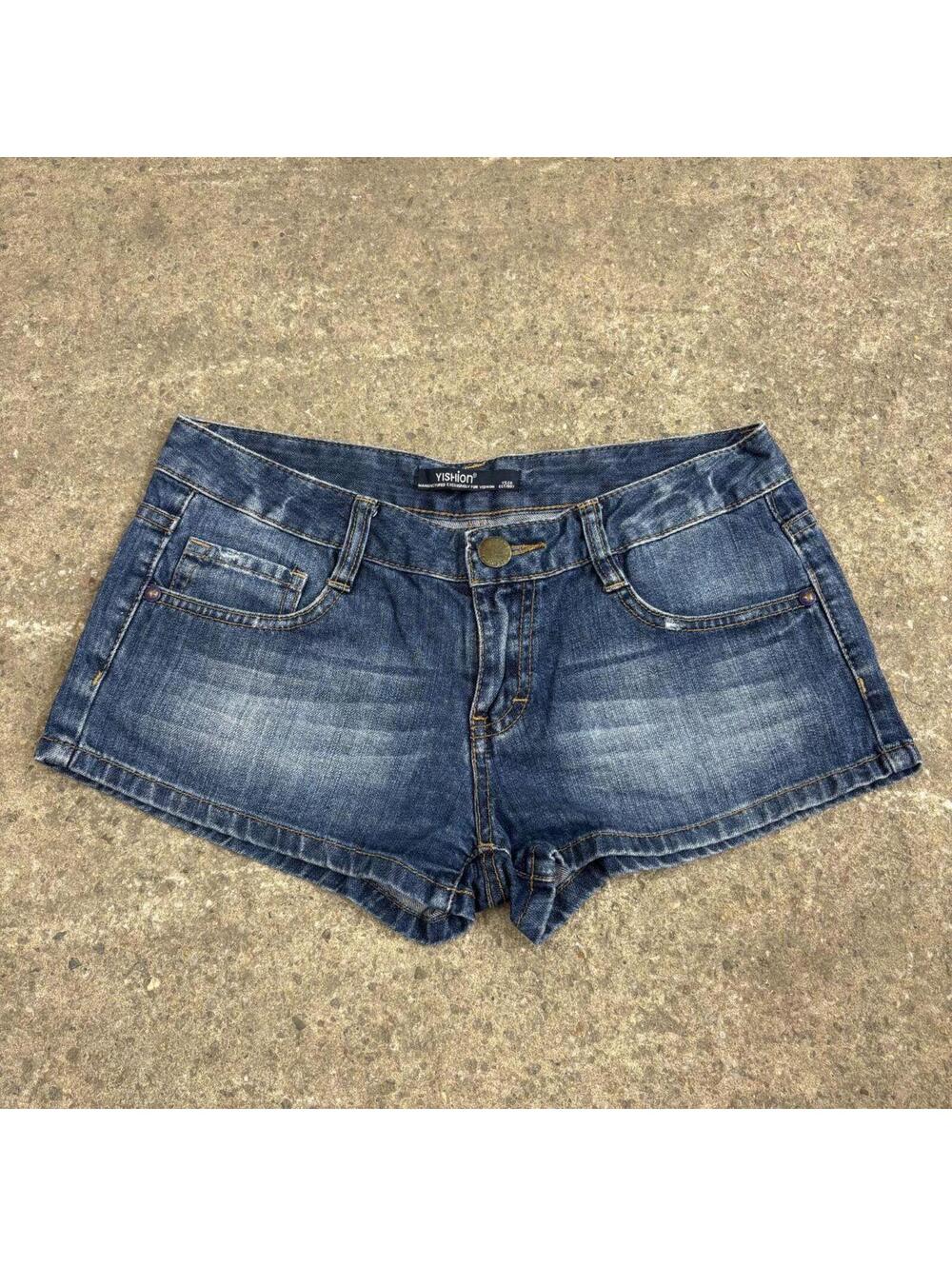 Vintage Y2K Low Rise Denim Micro Shorts Dark Wash 27"